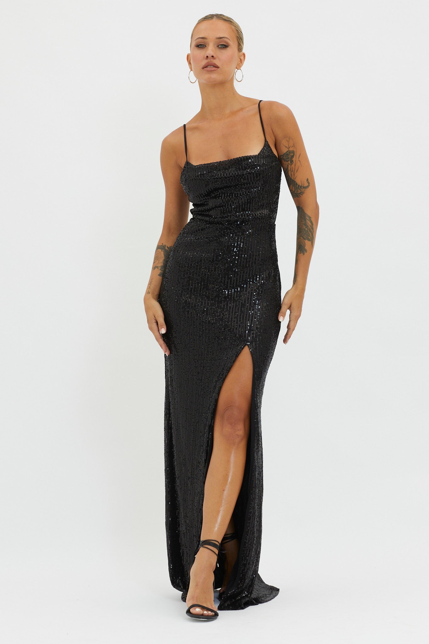 Kerene Spit Sequin Maxi Dress Black by Selfie Leslie Australia
