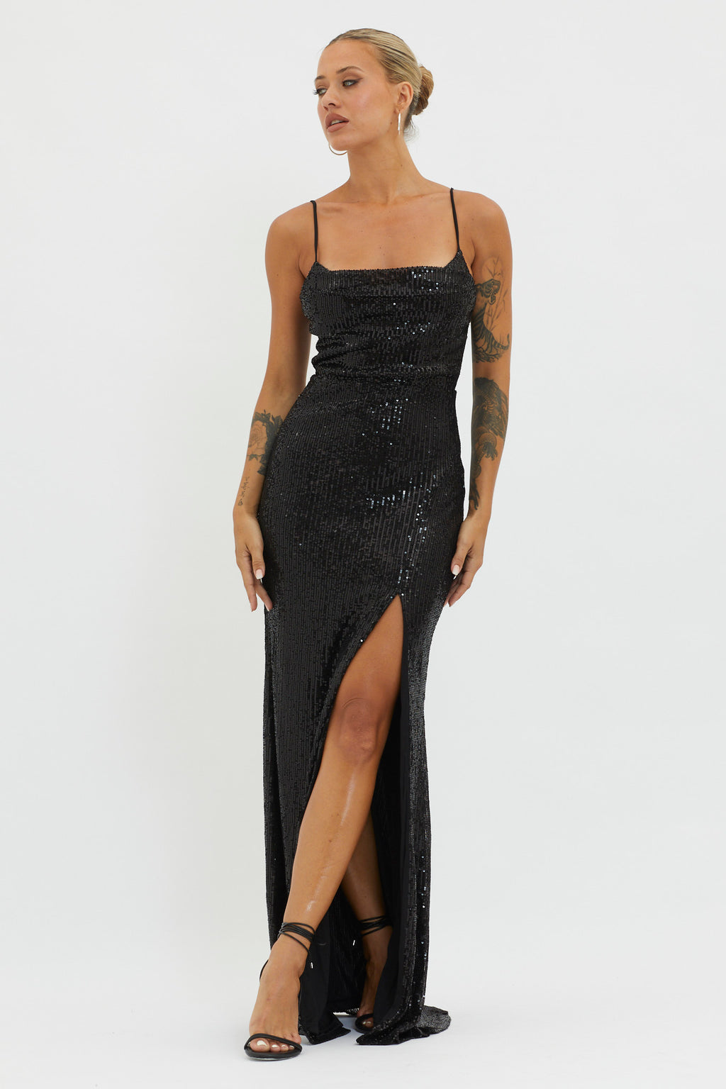 Kerene Spit Sequin Maxi Dress Black by Selfie Leslie Australia