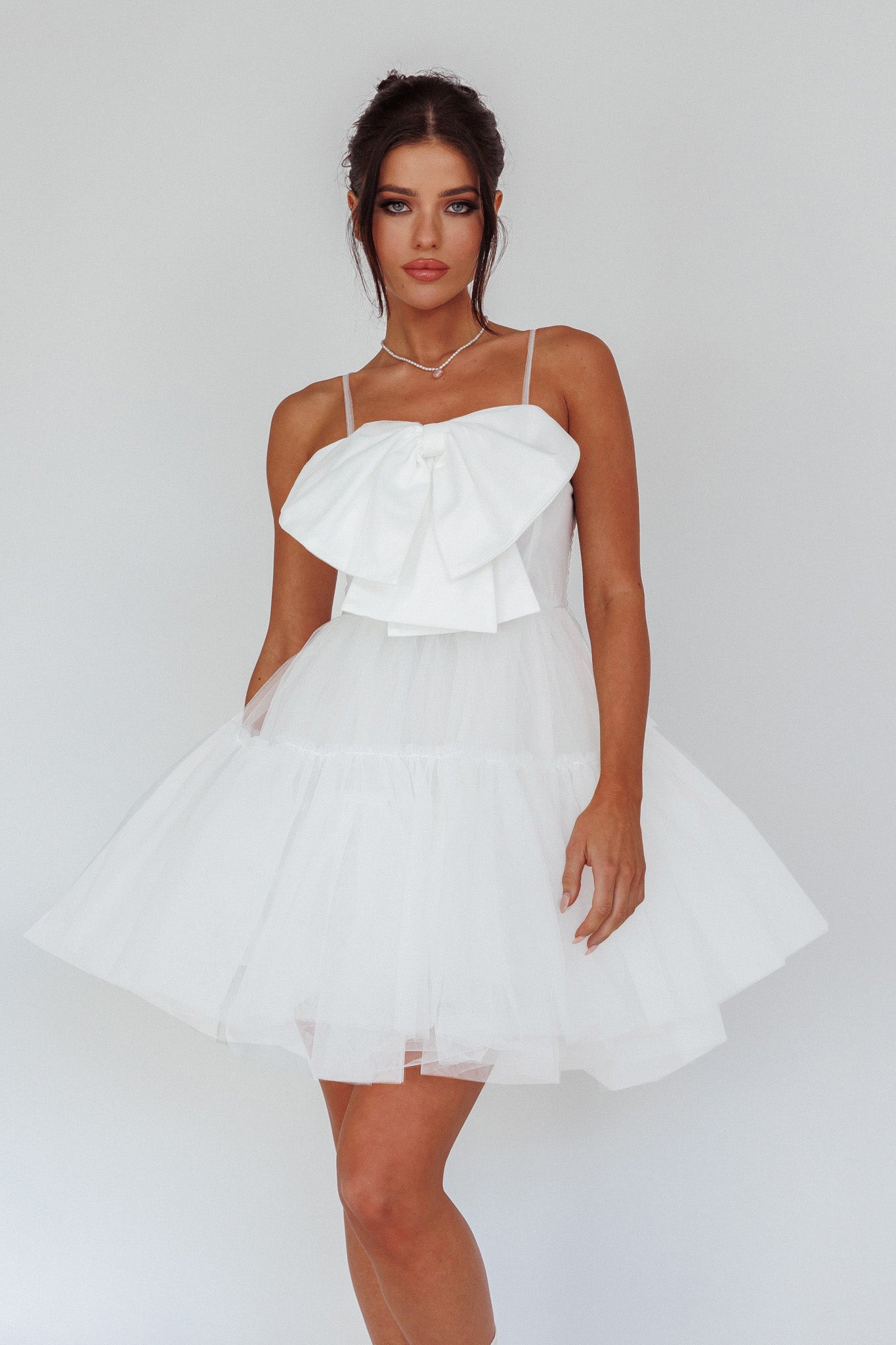 True Wish Bow Tulle Mini Dress White by Selfie Leslie Australia