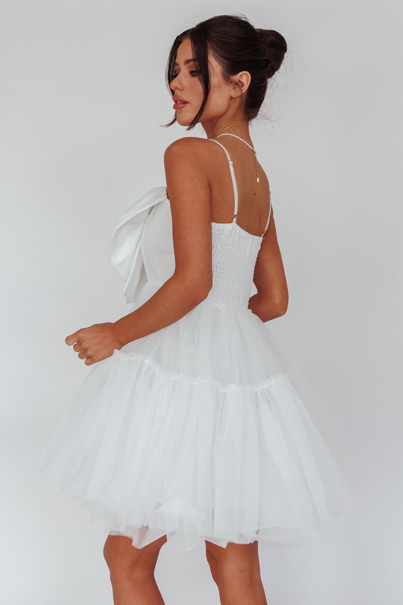 True Wish Bow Tulle Mini Dress White by Selfie Leslie Australia