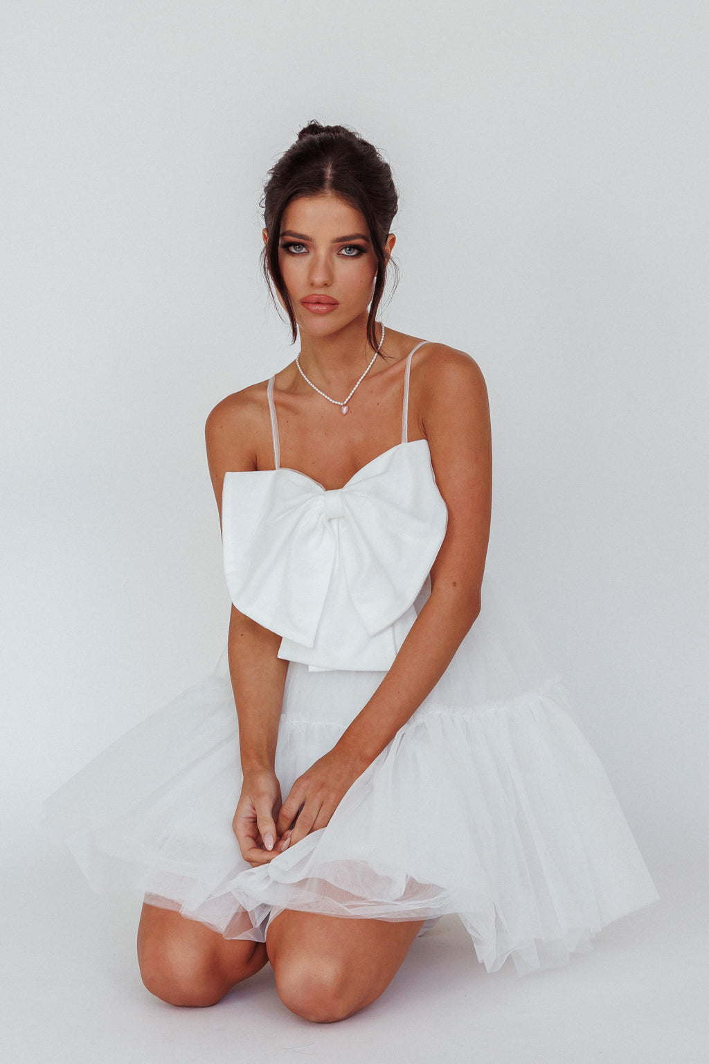 True Wish Bow Tulle Mini Dress White by Selfie Leslie Australia