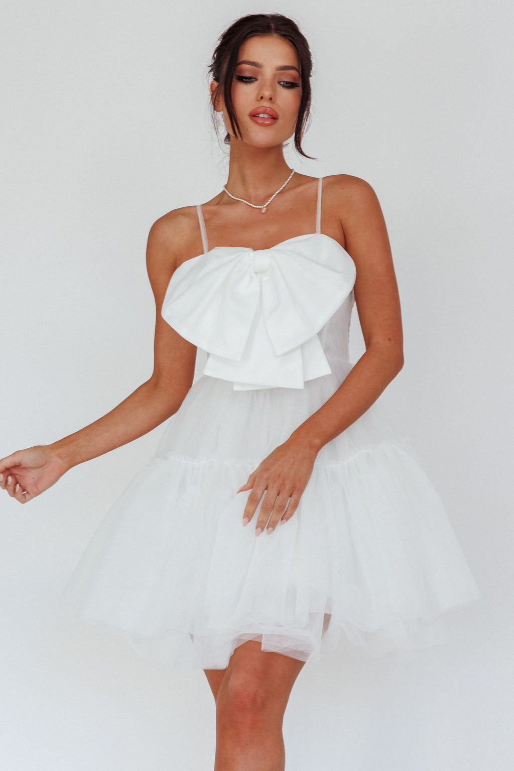 True Wish Bow Tulle Mini Dress White by Selfie Leslie Australia