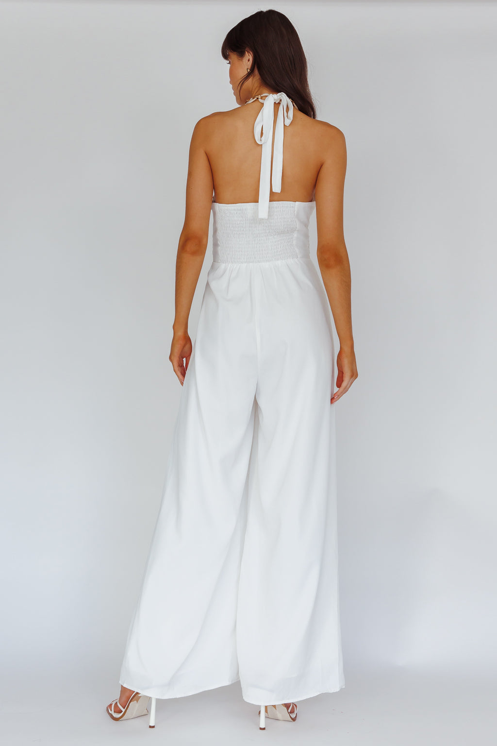 Golden Moon Chain Halter Jumpsuit White by Selfie Leslie Australia