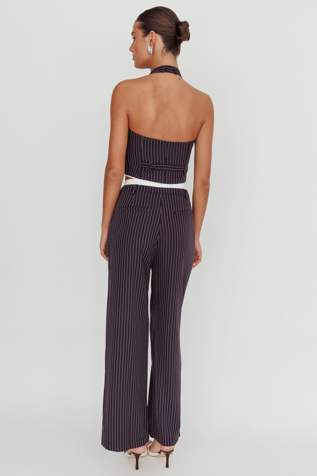 Lilija Pinstripe Double Waistband Wide-Leg Pants Navy by Selfie Leslie Australia