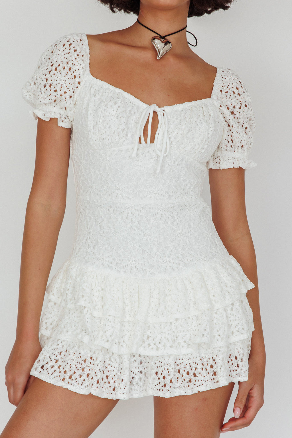 Vanda Layered Ruffle Lace Mini Dress White by Selfie Leslie Australia