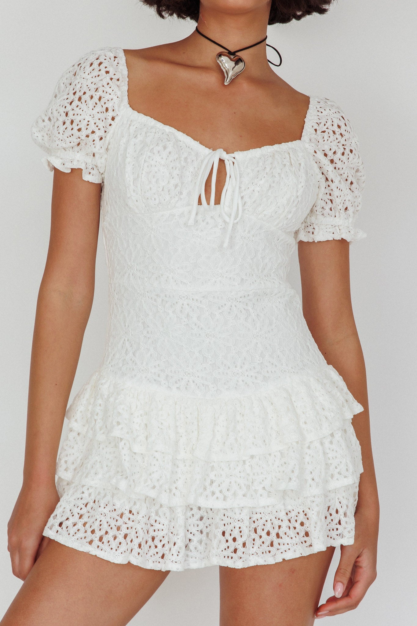 Vanda Layered Ruffle Lace Mini Dress White by Selfie Leslie Australia