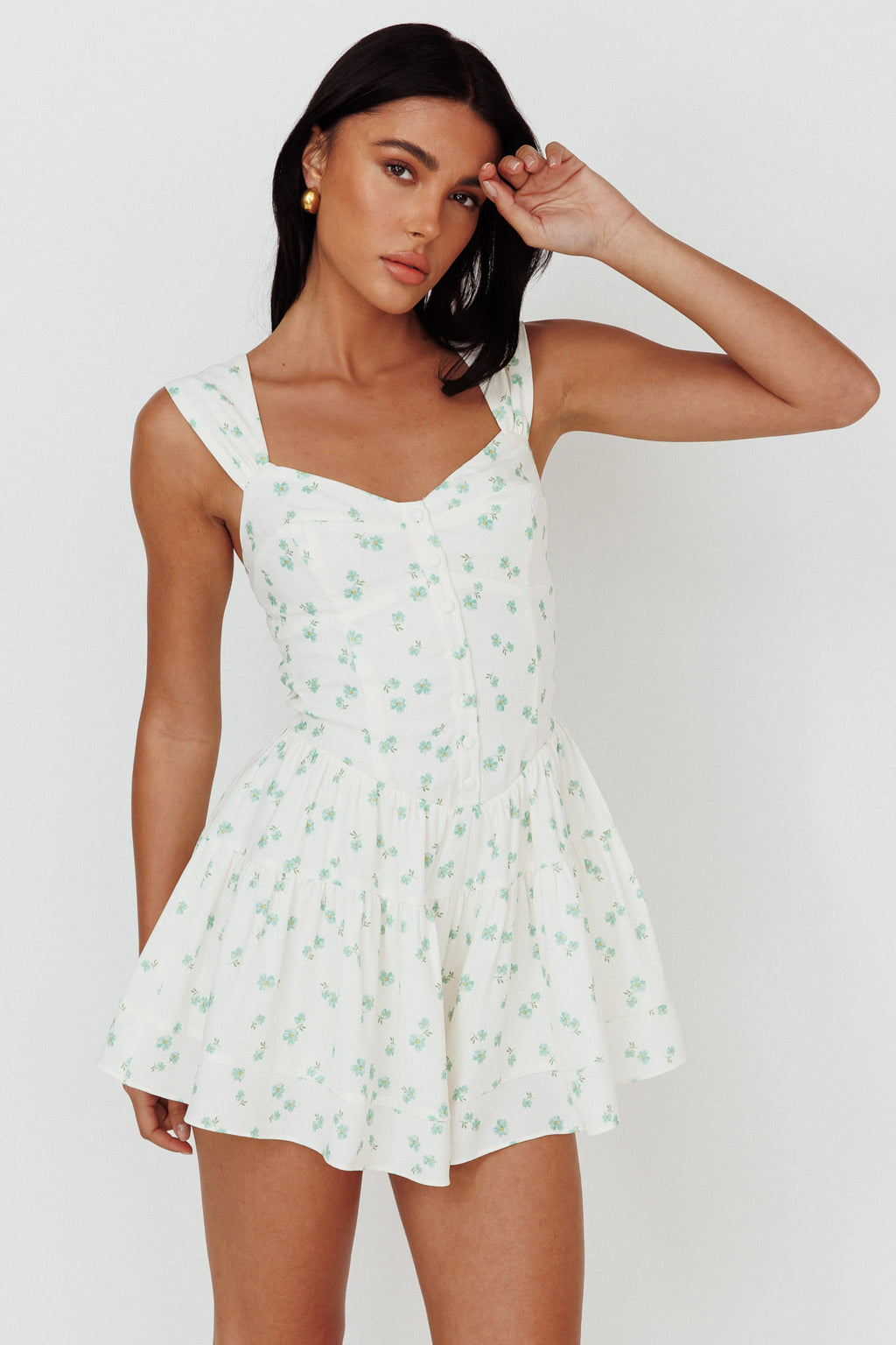 Hiding Place Button Romper Dainty Floral Sage by Selfie Leslie Australia