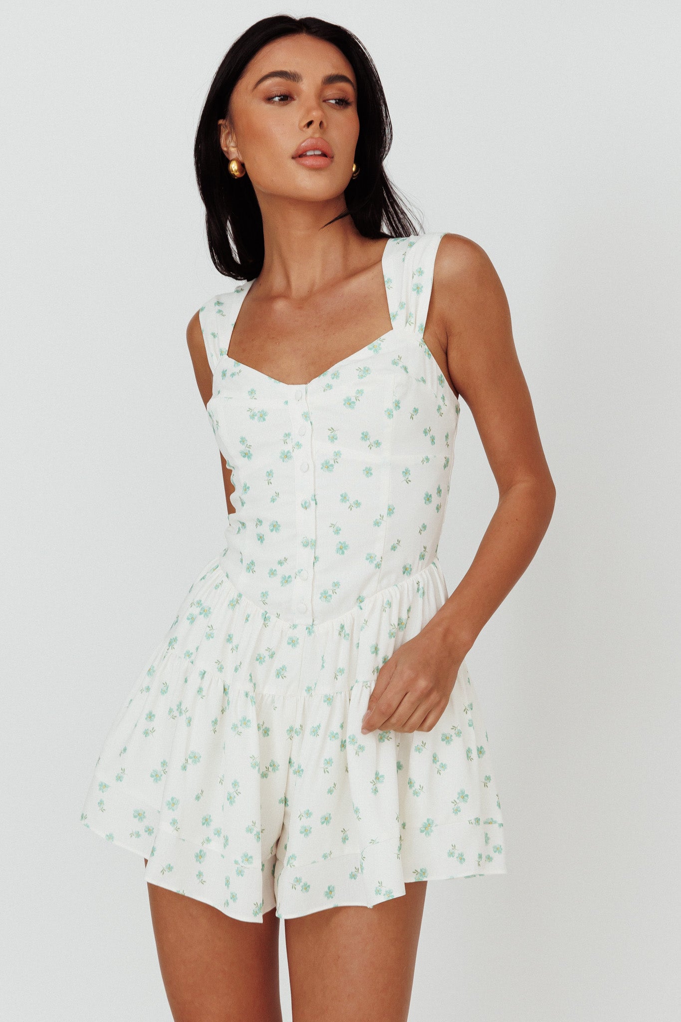 Hiding Place Button Romper Dainty Floral Sage by Selfie Leslie Australia