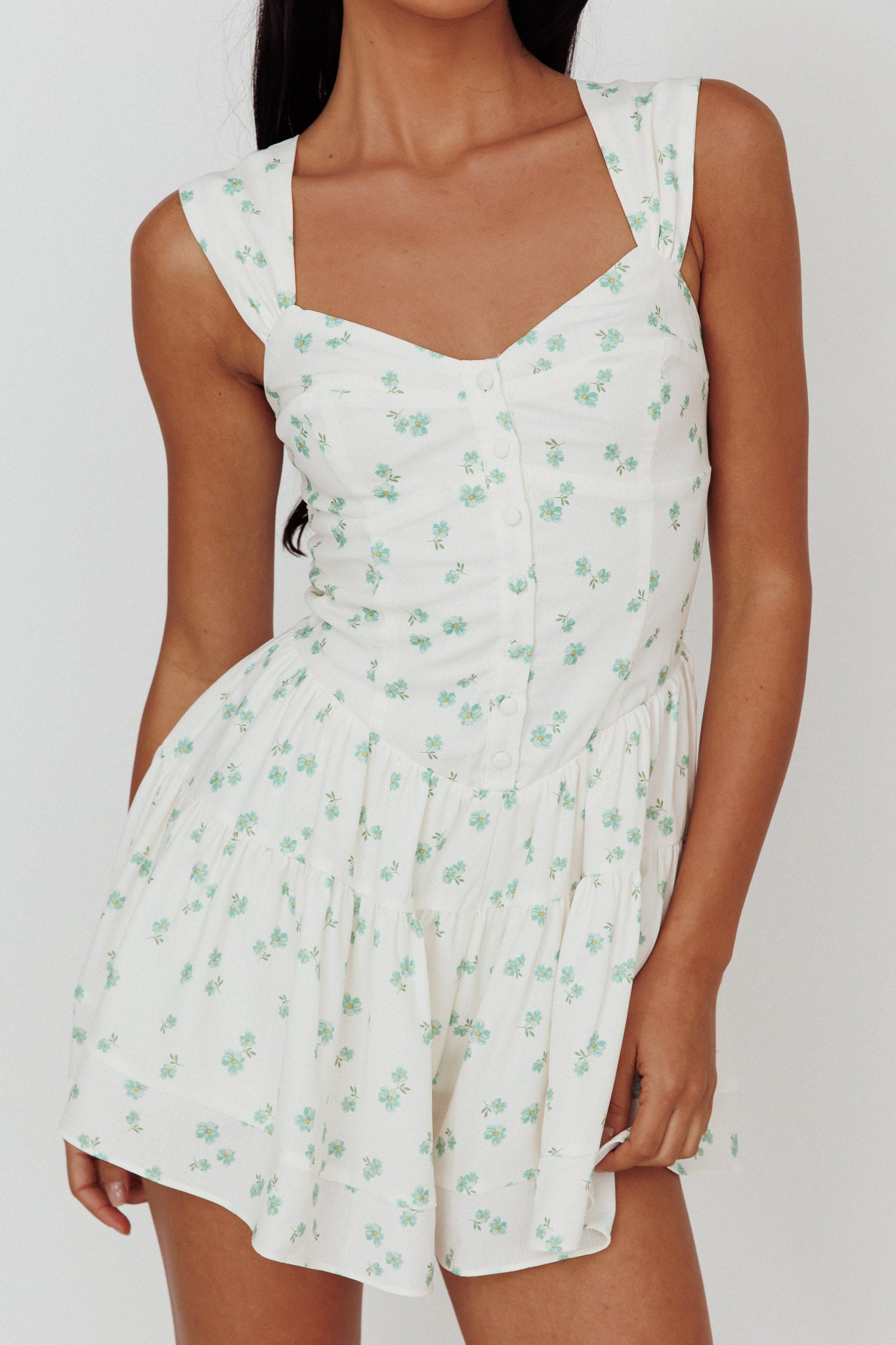 Hiding Place Button Romper Dainty Floral Sage by Selfie Leslie Australia