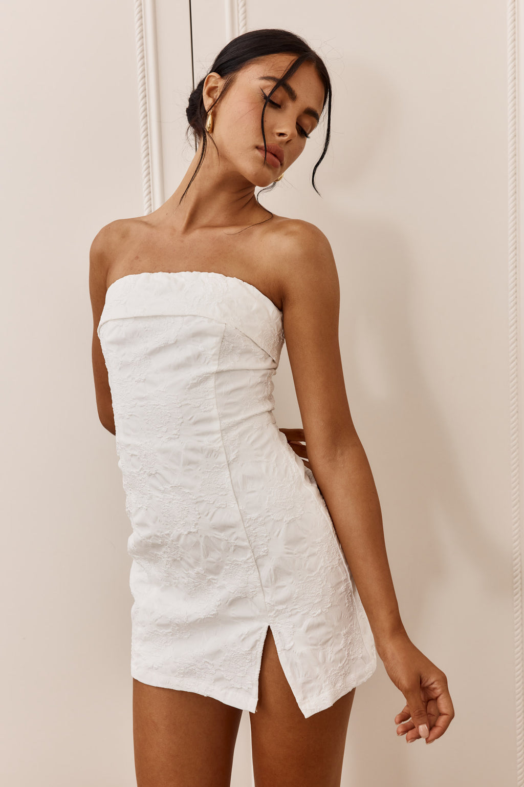 Kamila Strapless Embroidered Romper White by Selfie Leslie Australia