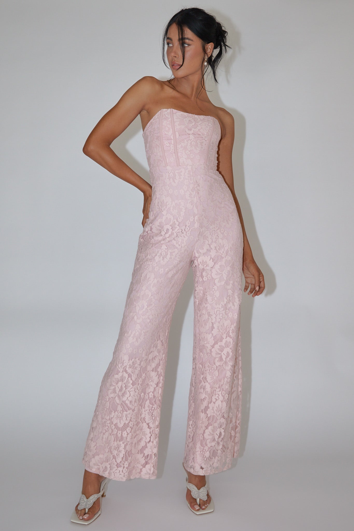 Ankita Strapless Lace Jumpsuit Pink Blush by Selfie Leslie Australia