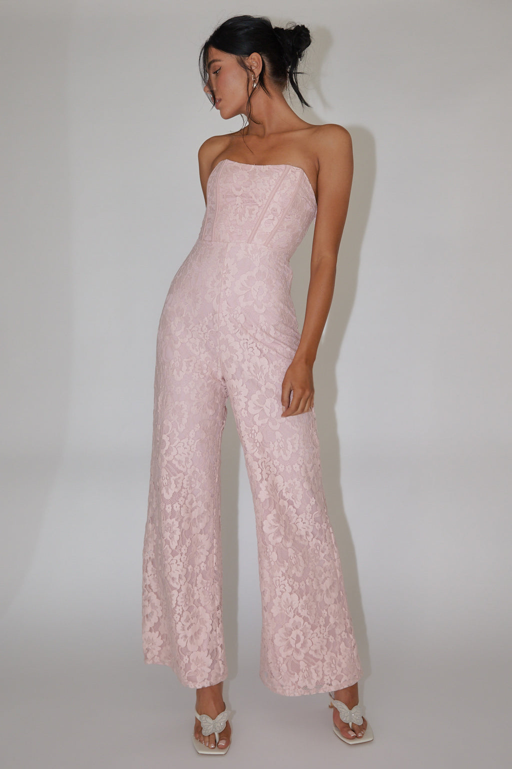 Ankita Strapless Lace Jumpsuit Pink Blush by Selfie Leslie Australia
