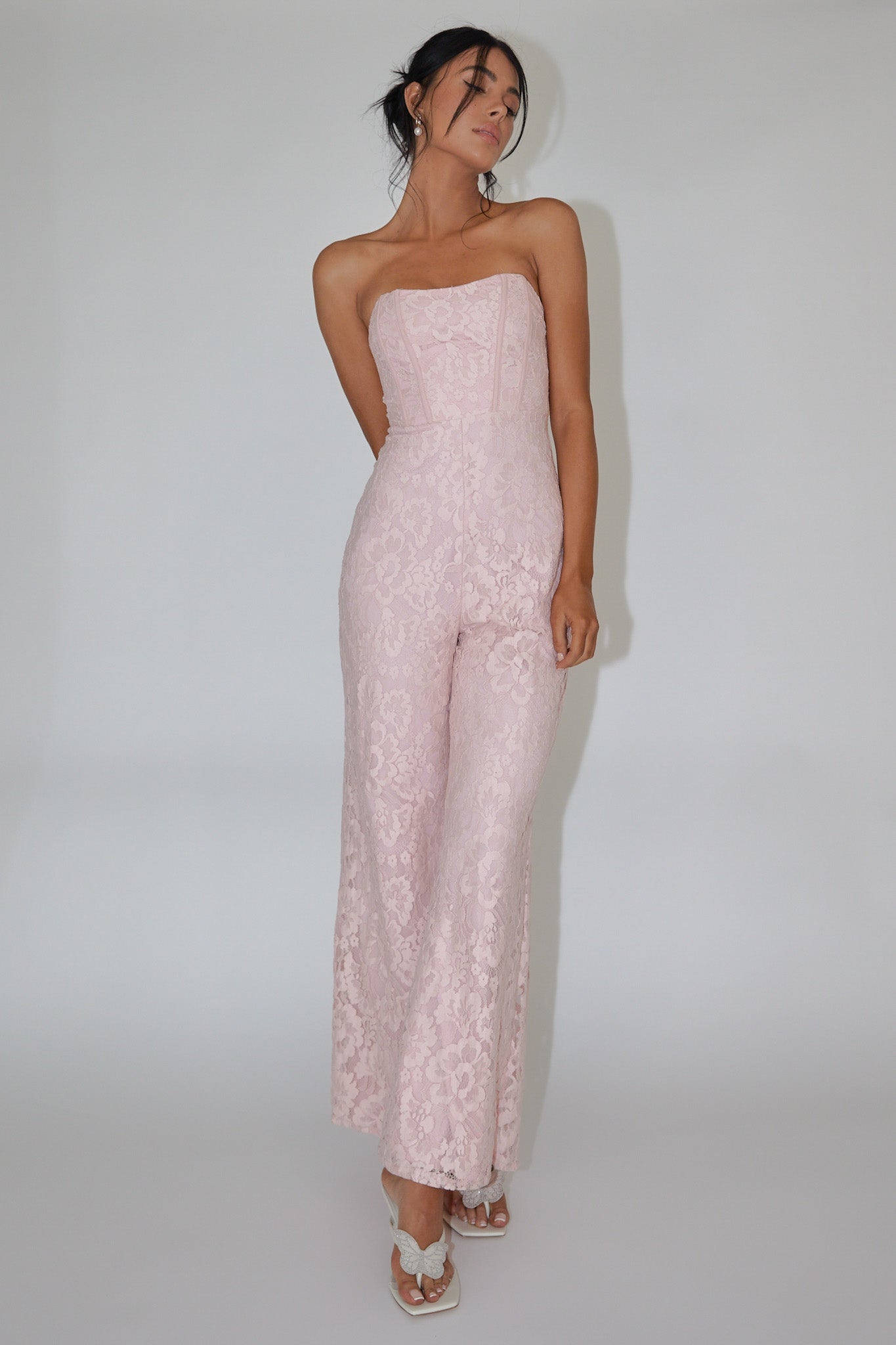 Ankita Strapless Lace Jumpsuit Pink Blush by Selfie Leslie Australia