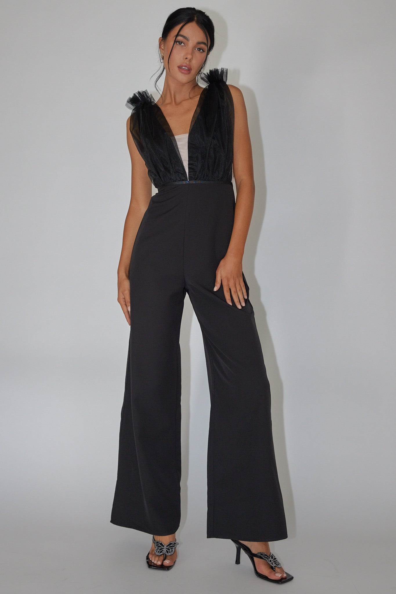 Lovinia Mesh Bodice Jumpsuit Black by Selfie Leslie Australia