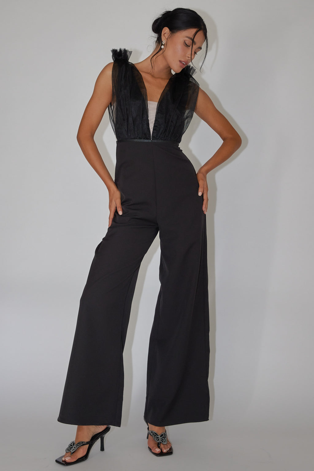 Lovinia Mesh Bodice Jumpsuit Black by Selfie Leslie Australia