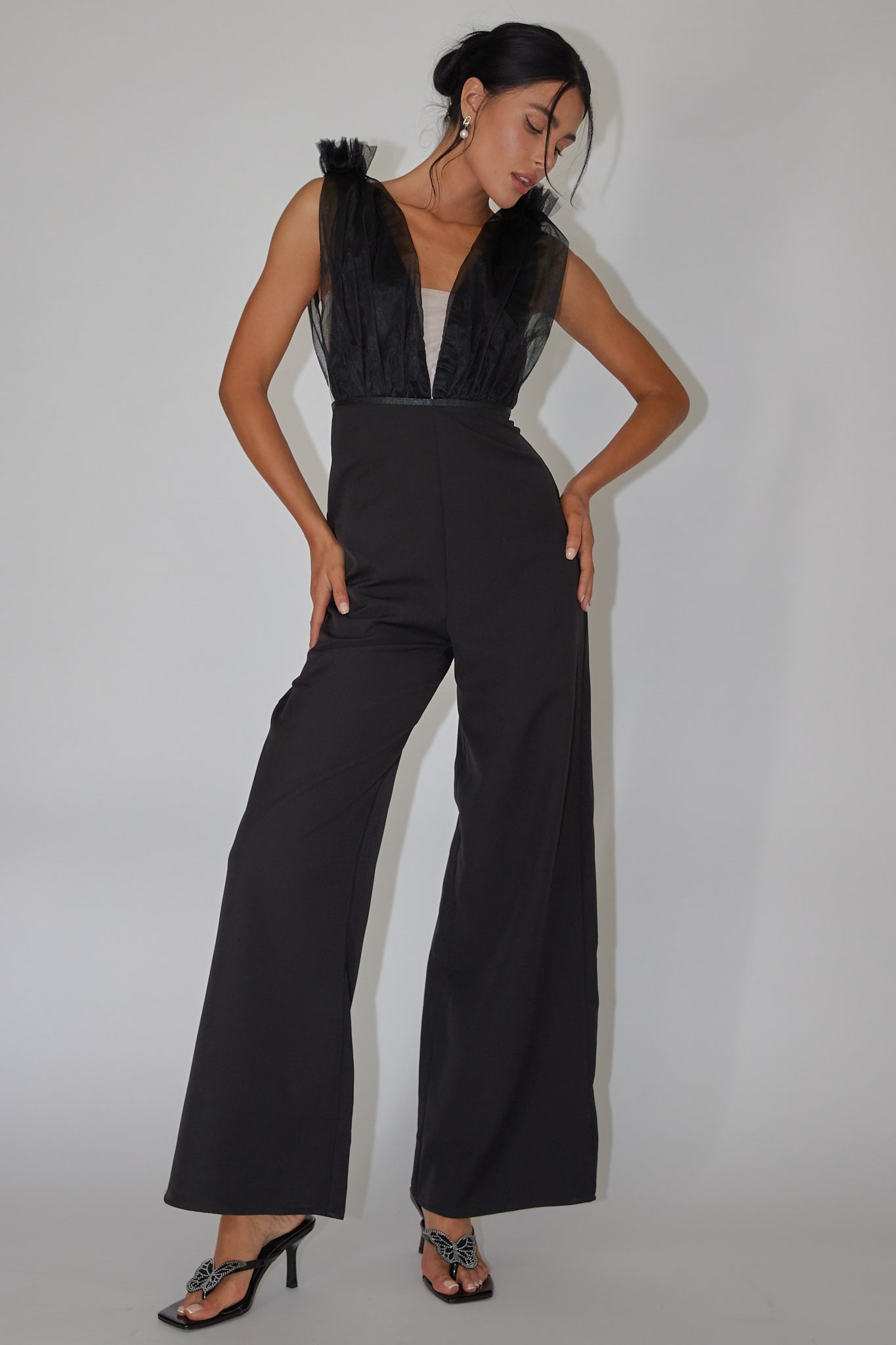 Lovinia Mesh Bodice Jumpsuit Black by Selfie Leslie Australia
