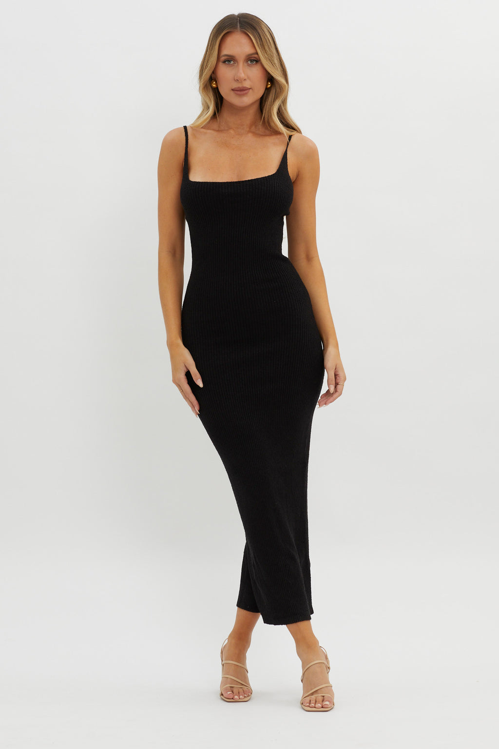 Sai Ribbed Knit Midi Dress Black by Selfie Leslie Australia