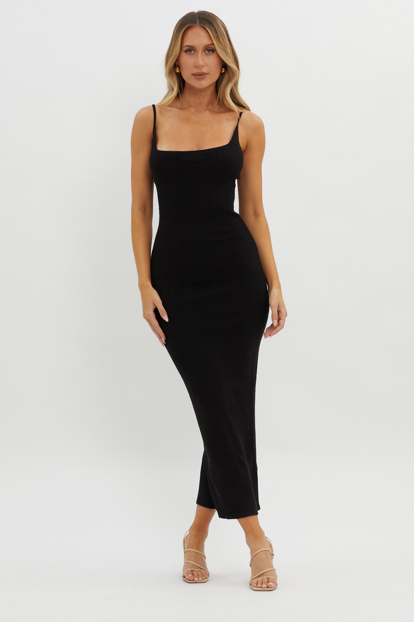 Sai Ribbed Knit Midi Dress Black by Selfie Leslie Australia