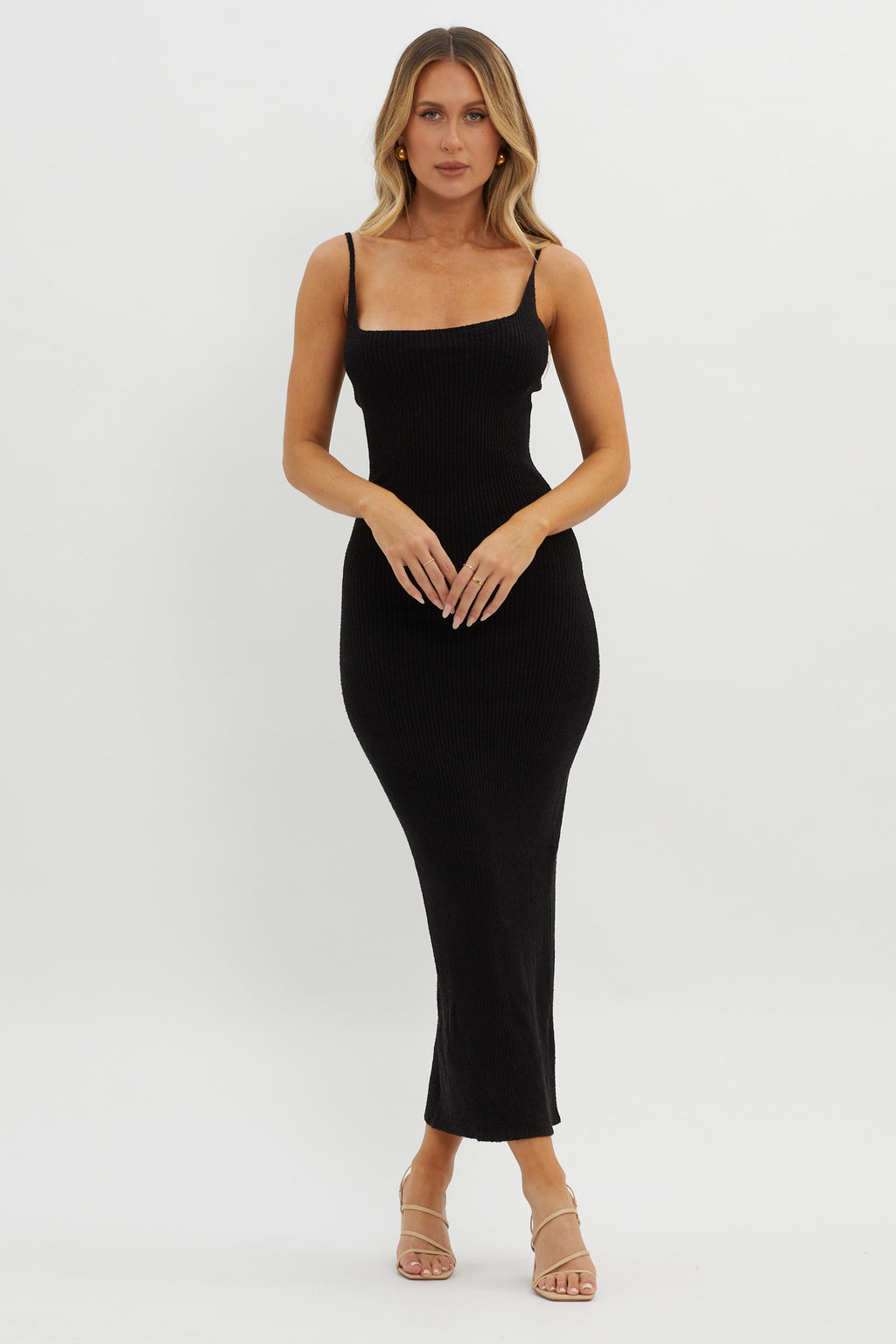 Sai Ribbed Knit Midi Dress Black by Selfie Leslie Australia