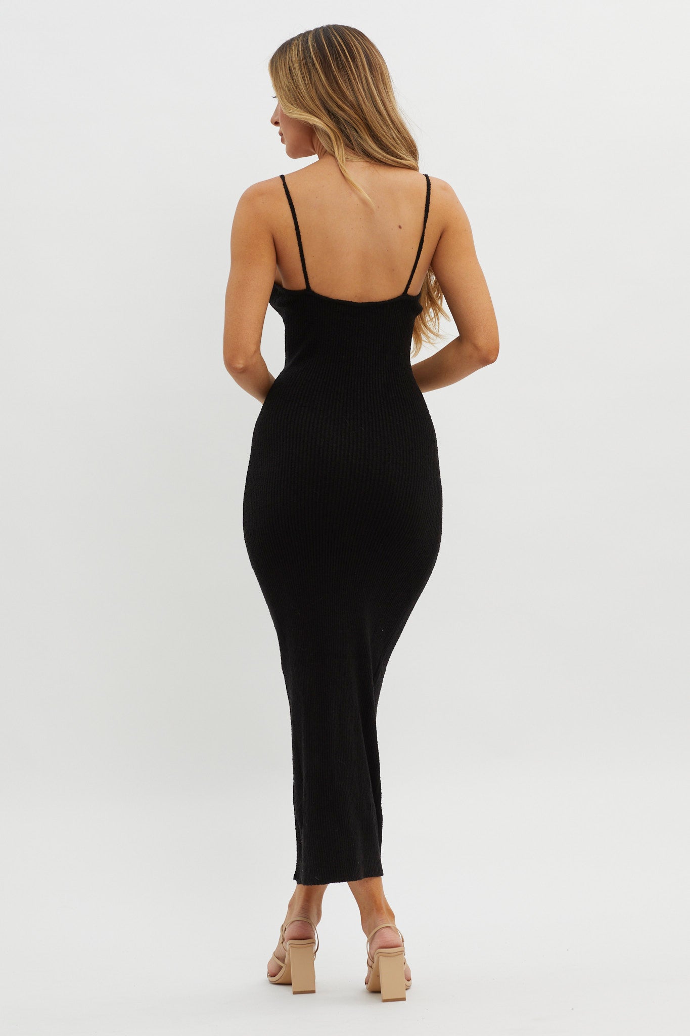 Sai Ribbed Knit Midi Dress Black by Selfie Leslie Australia