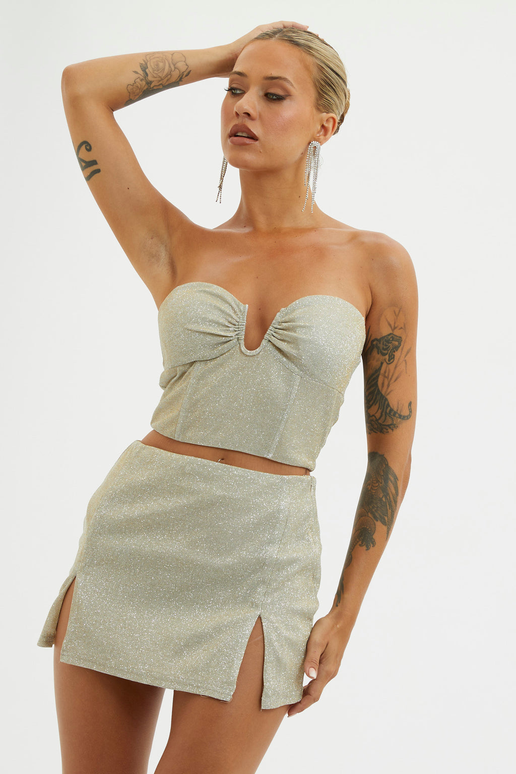 Tamira Split Mini Skirt Silver/Gold by Selfie Leslie Australia