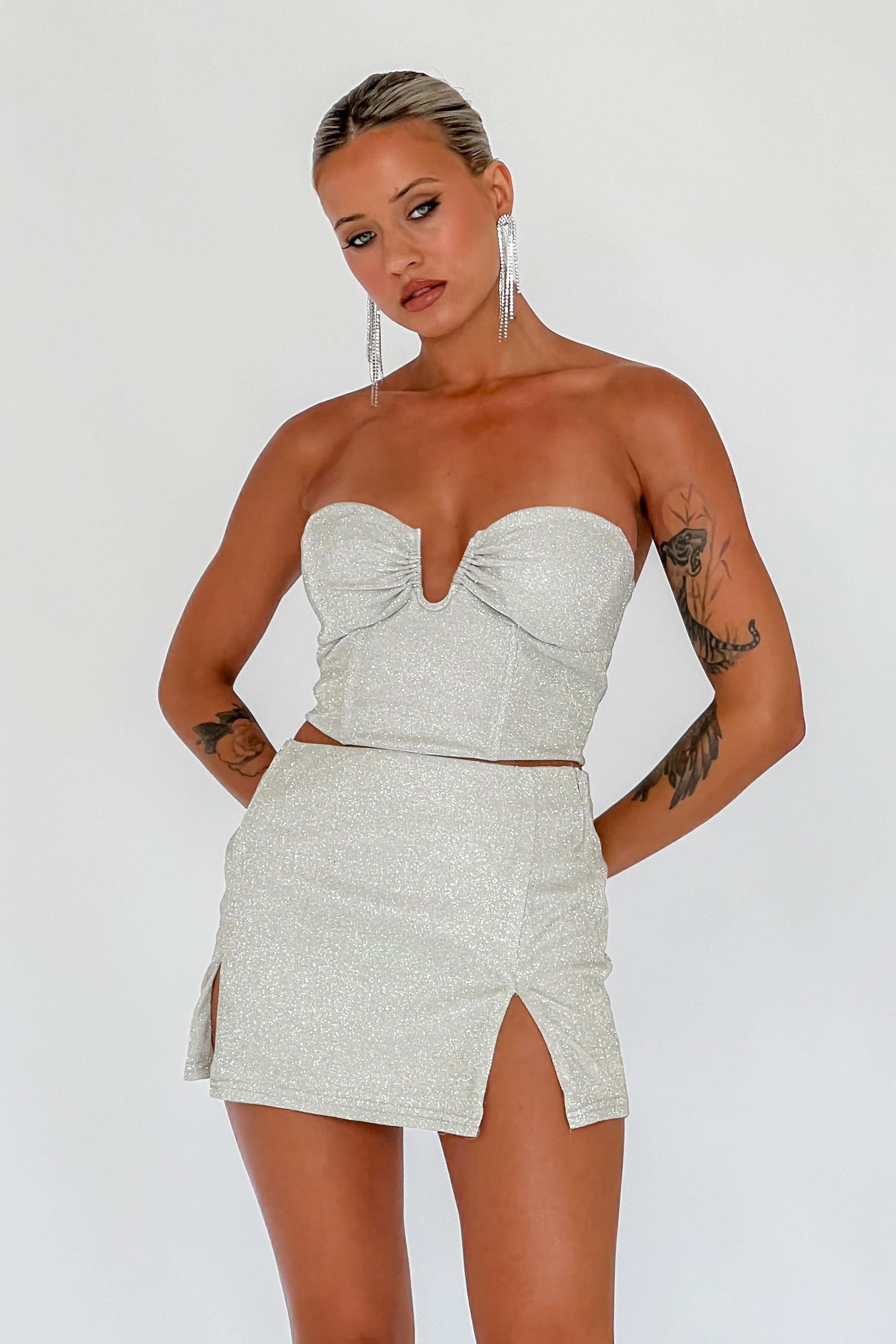 Tamira Split Mini Skirt Silver/Gold by Selfie Leslie Australia
