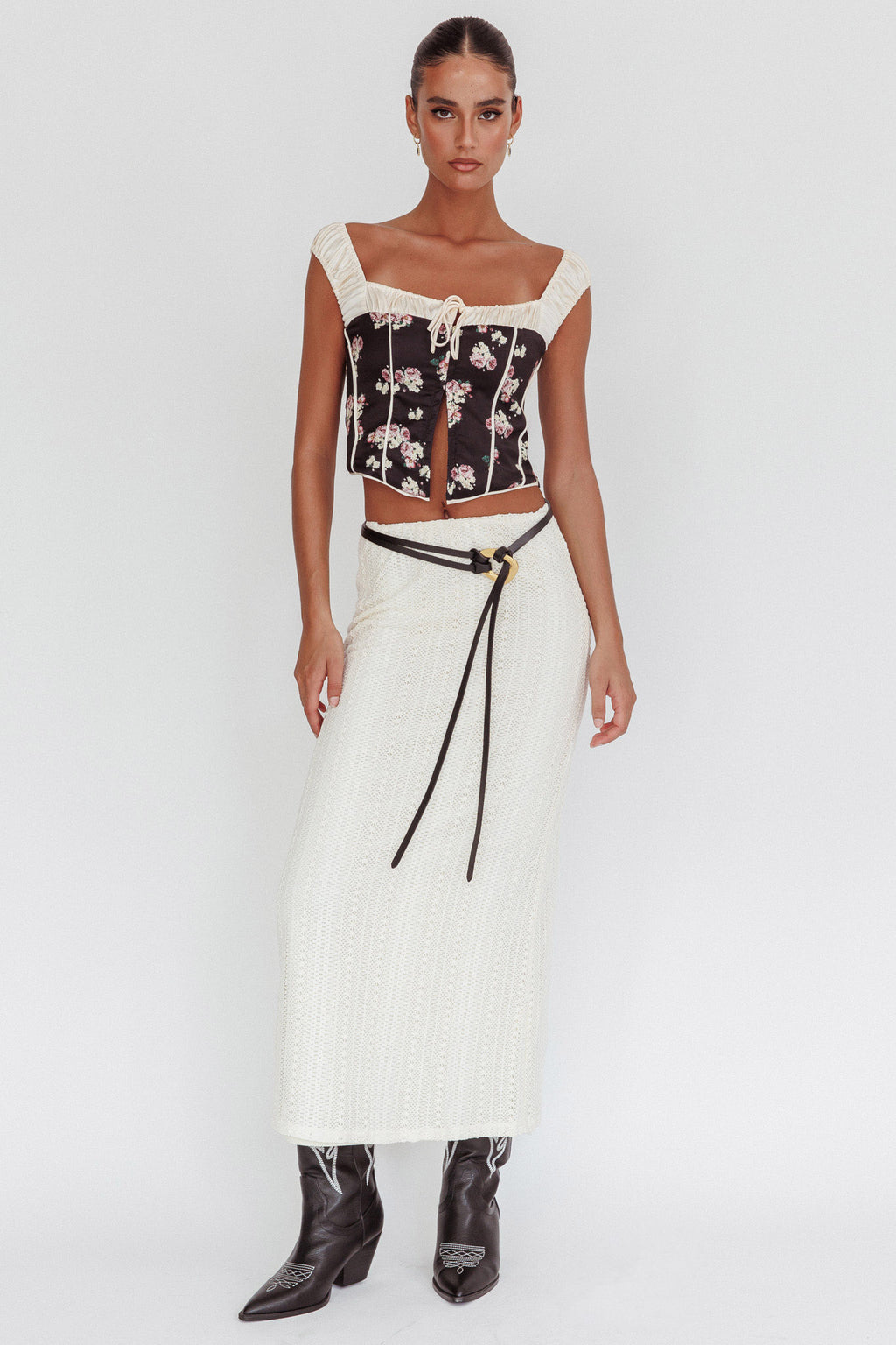 Take A Chance Drawstring Neckline Top Black by Selfie Leslie Australia