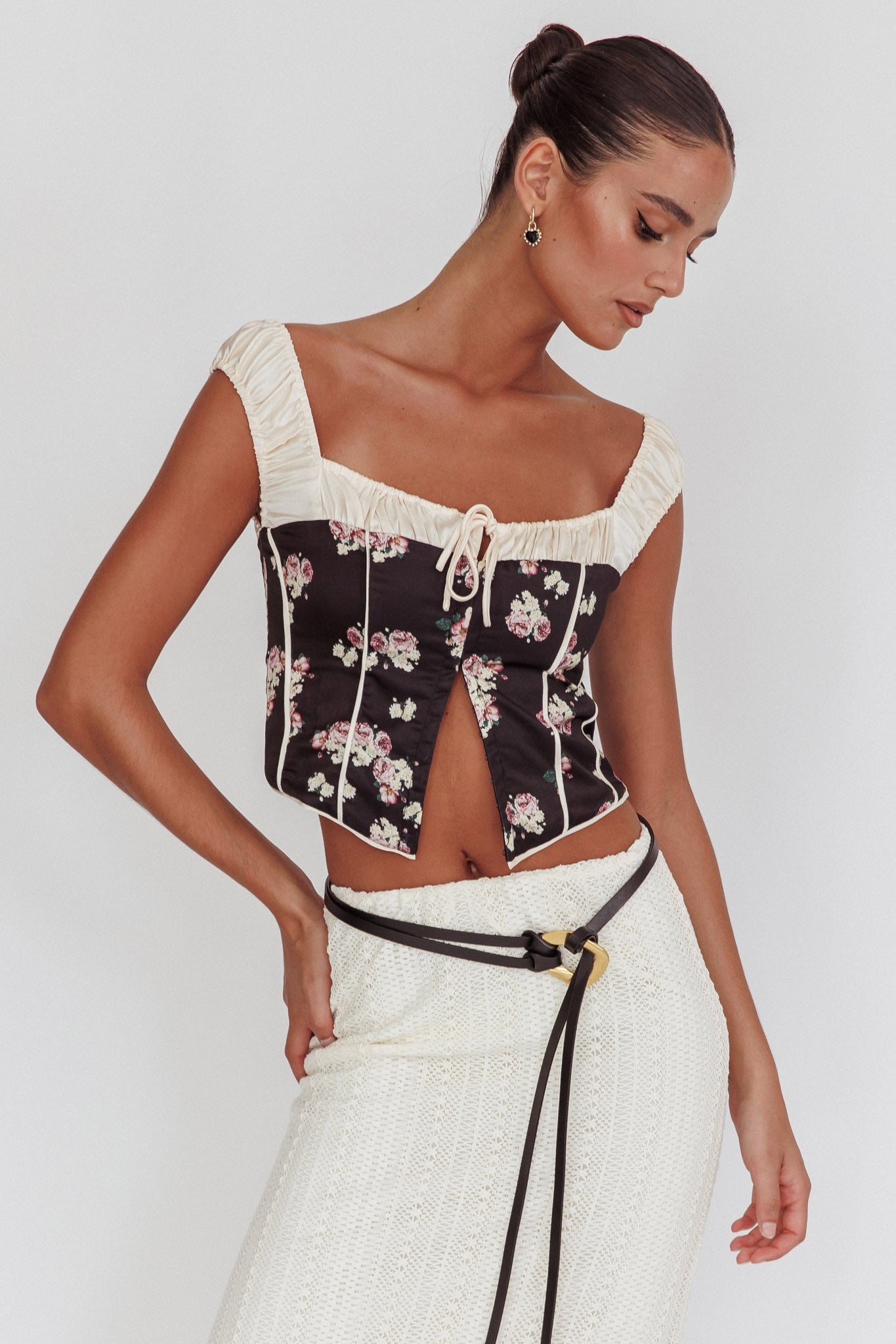 Take A Chance Drawstring Neckline Top Black by Selfie Leslie Australia
