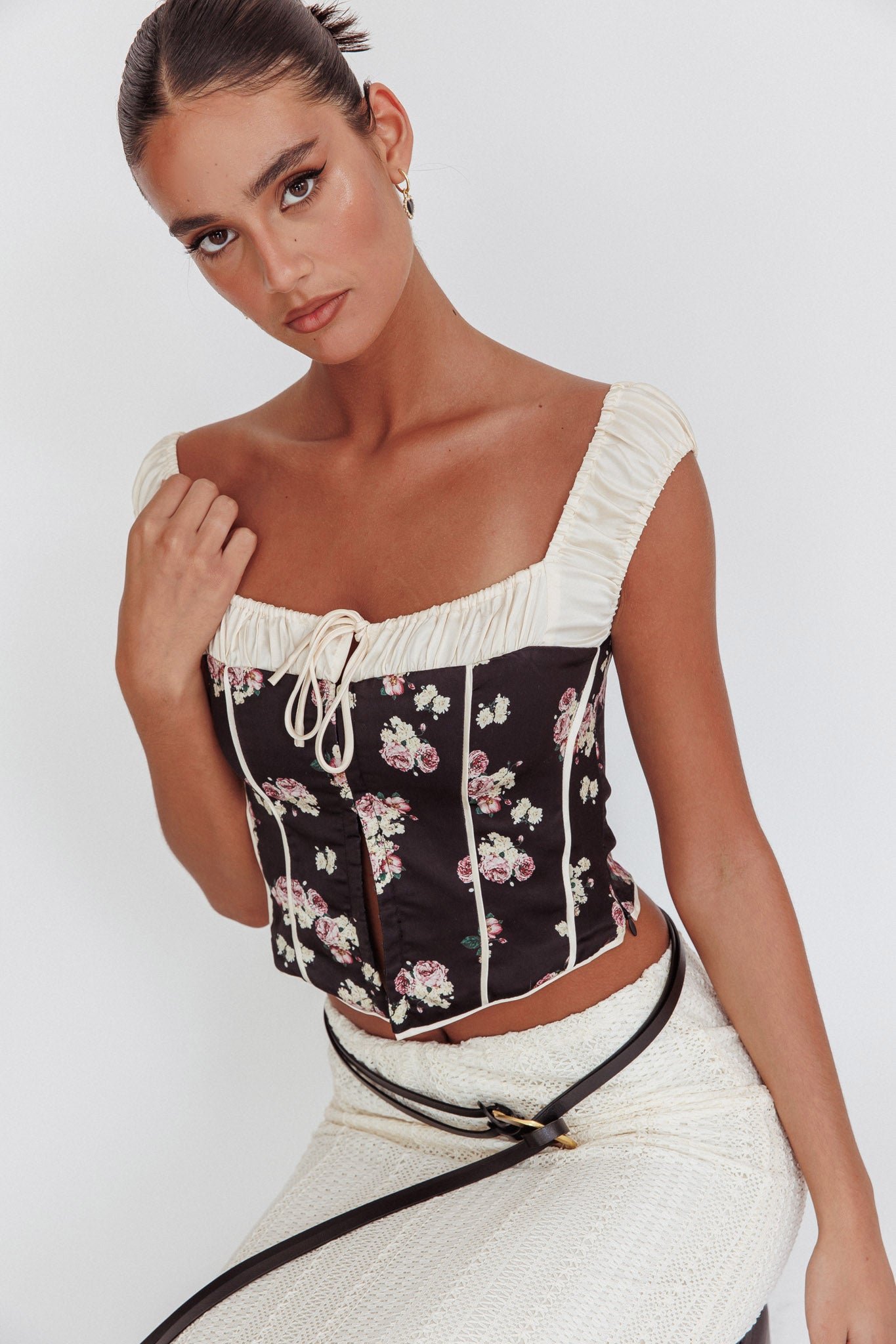 Take A Chance Drawstring Neckline Top Black by Selfie Leslie Australia