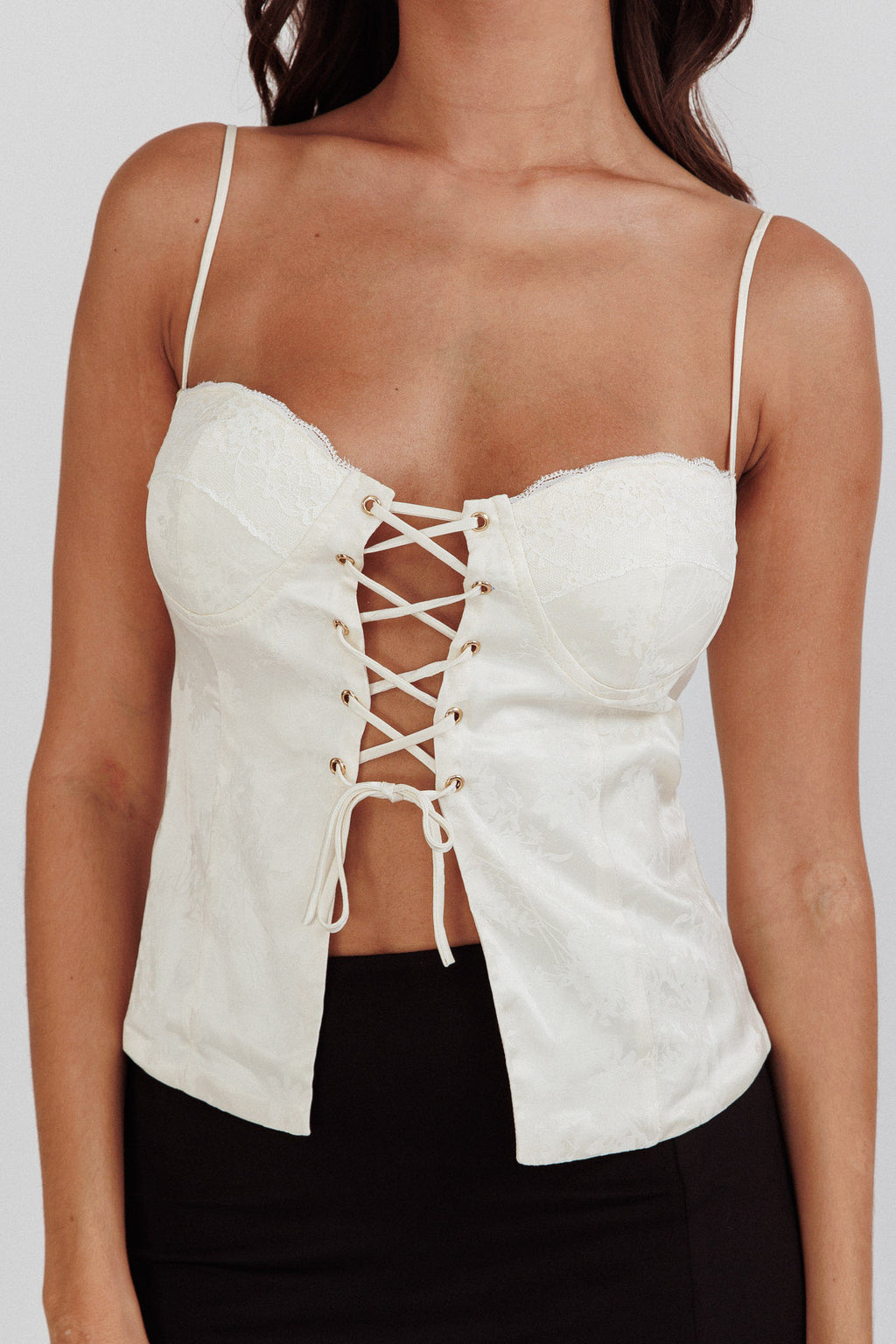 Justina Lace-Up Front Top Ivory by Selfie Leslie Australia