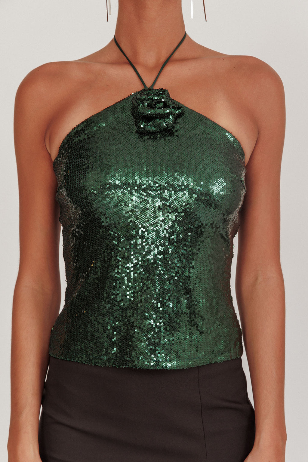 Darcy Sequin Halter Top Hunter Green by Selfie Leslie Australia