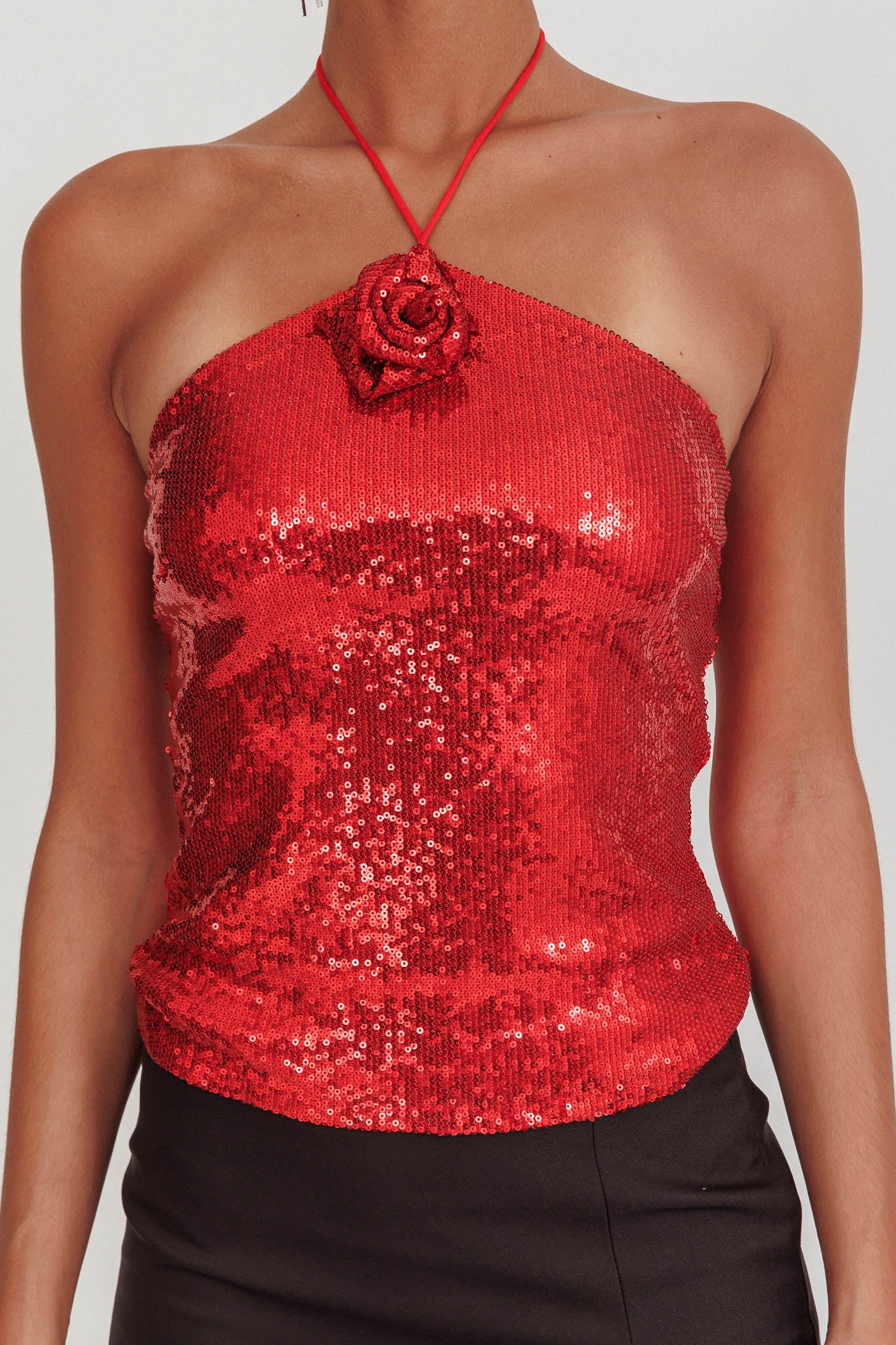 Darcy Sequin Halter Top Red by Selfie Leslie Australia