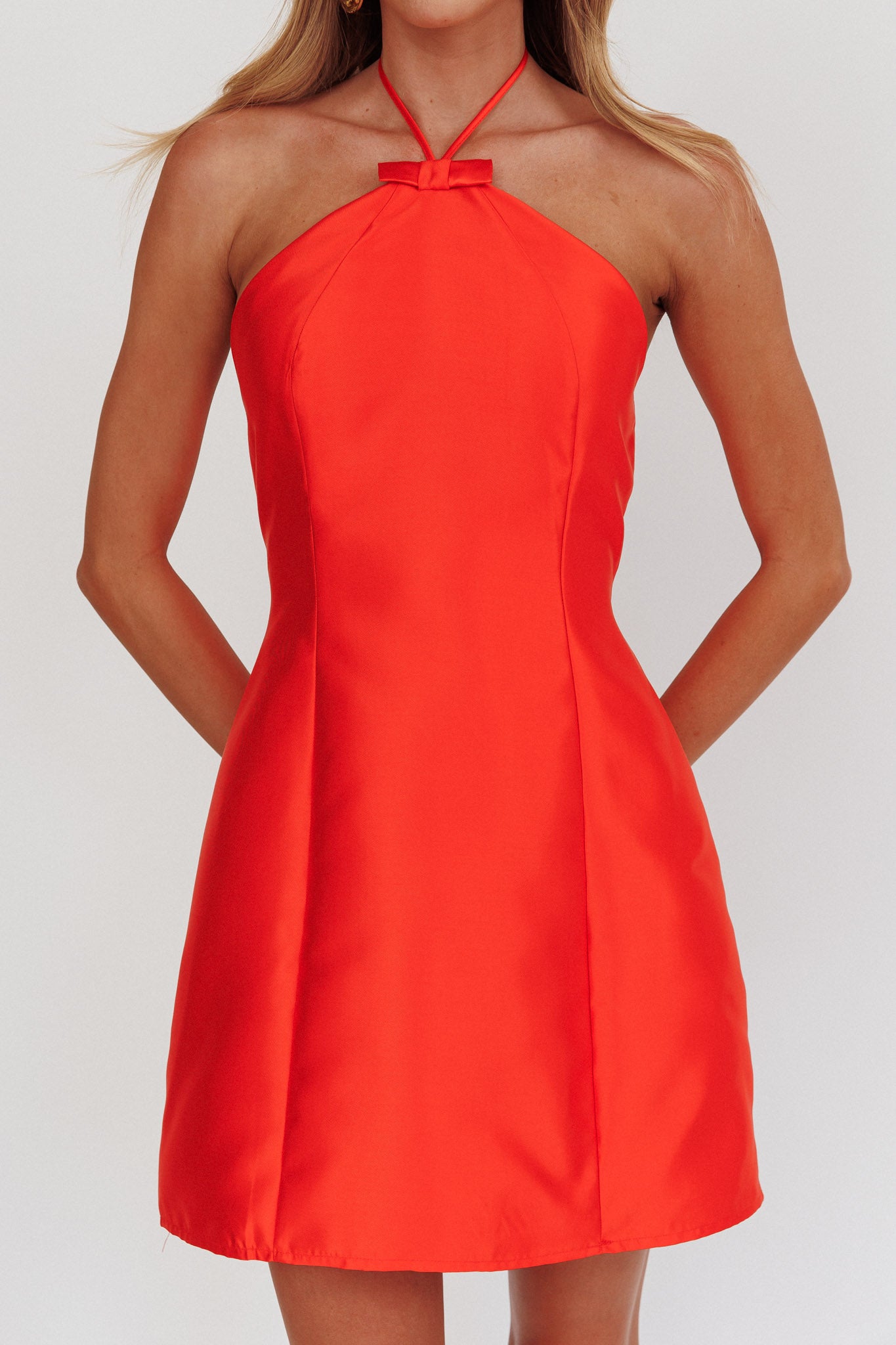 Falon Halter Bow Neck Mini Dress Red by Selfie Leslie Australia