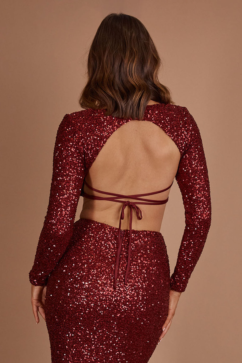 Nights In Monaco Sequin Crop Top Burgundy by Selfie Leslie Australia