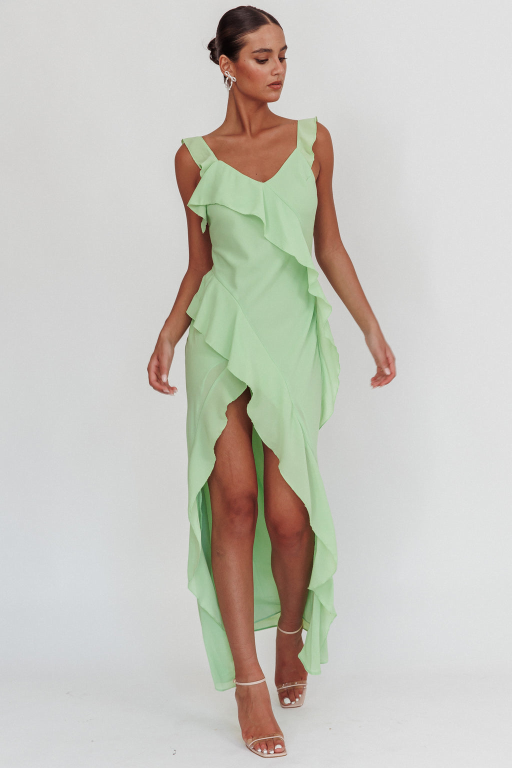 Johannson Ruffle Trim Maxi Dress Pistachio by Selfie Leslie Australia