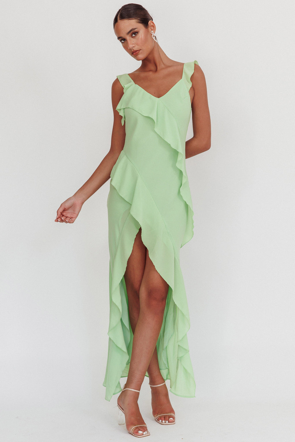 Johannson Ruffle Trim Maxi Dress Pistachio by Selfie Leslie Australia