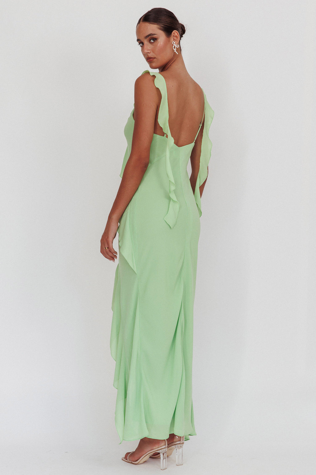 Johannson Ruffle Trim Maxi Dress Pistachio by Selfie Leslie Australia