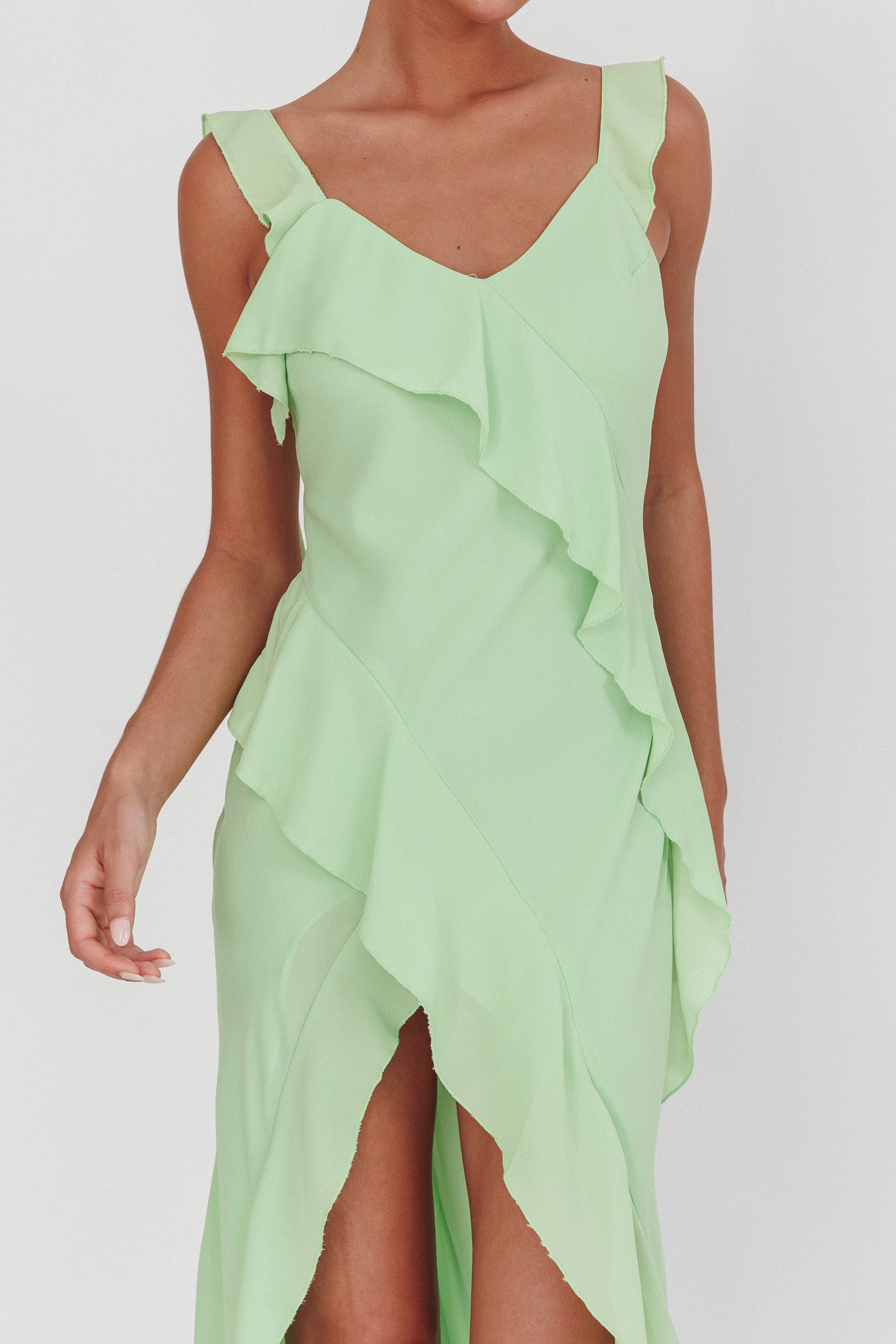 Johannson Ruffle Trim Maxi Dress Pistachio by Selfie Leslie Australia