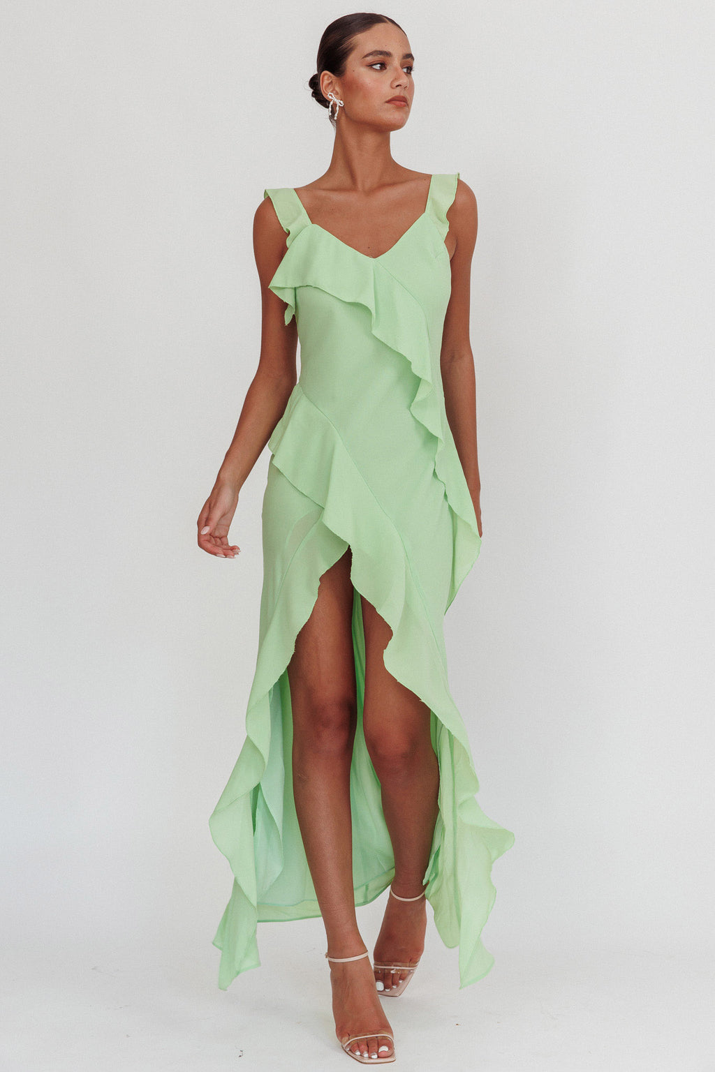 Johannson Ruffle Trim Maxi Dress Pistachio by Selfie Leslie Australia