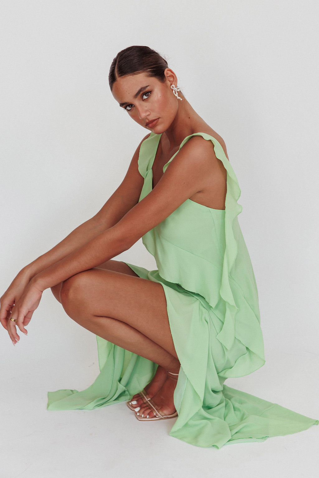 Johannson Ruffle Trim Maxi Dress Pistachio by Selfie Leslie Australia