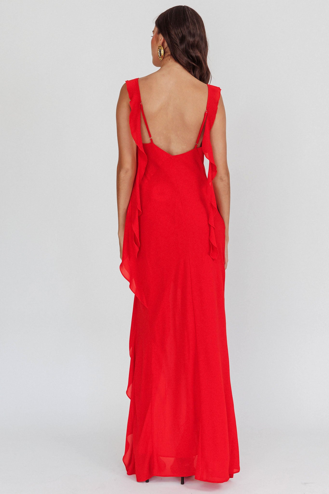 Johannson Ruffle Trim Maxi Dress Red by Selfie Leslie Australia