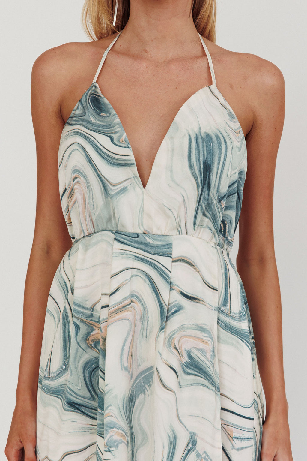 Snooze Marble Print Backless Maxi Dress Teal by Selfie Leslie Australia