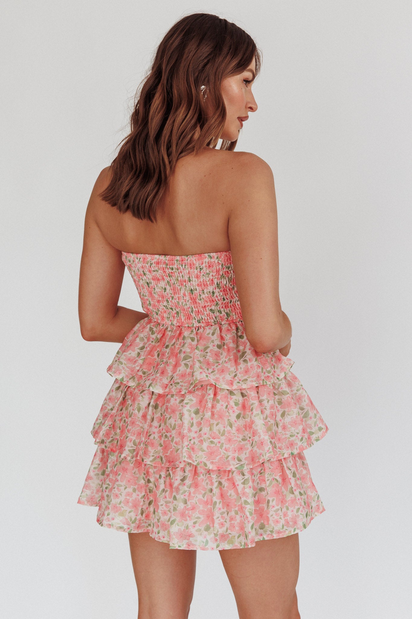 Like Angels Shirred Bodice Ruffle Mini Dress Pink by Selfie Leslie Australia
