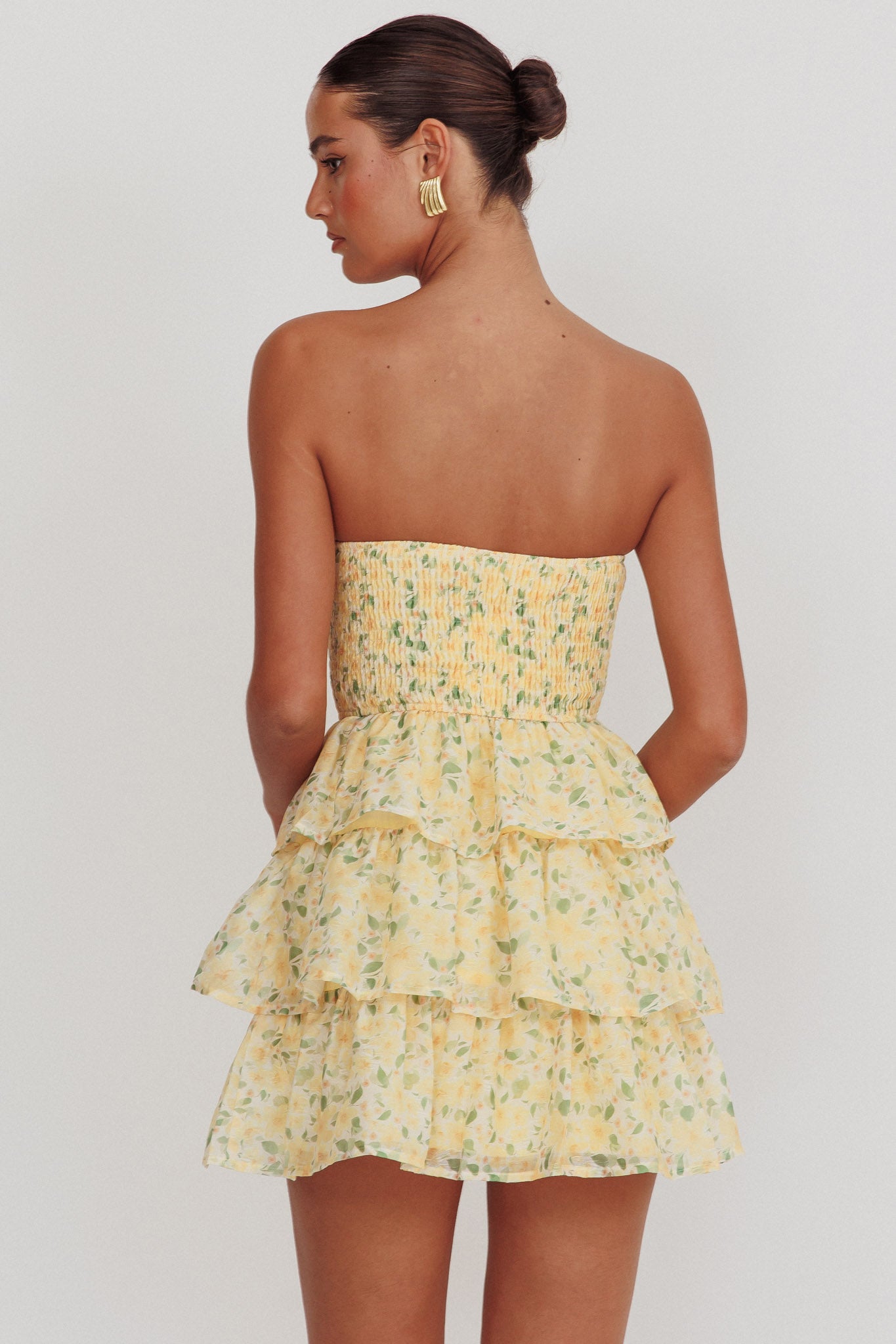 Like Angels Shirred Bodice Ruffle Mini Dress Yellow by Selfie Leslie Australia