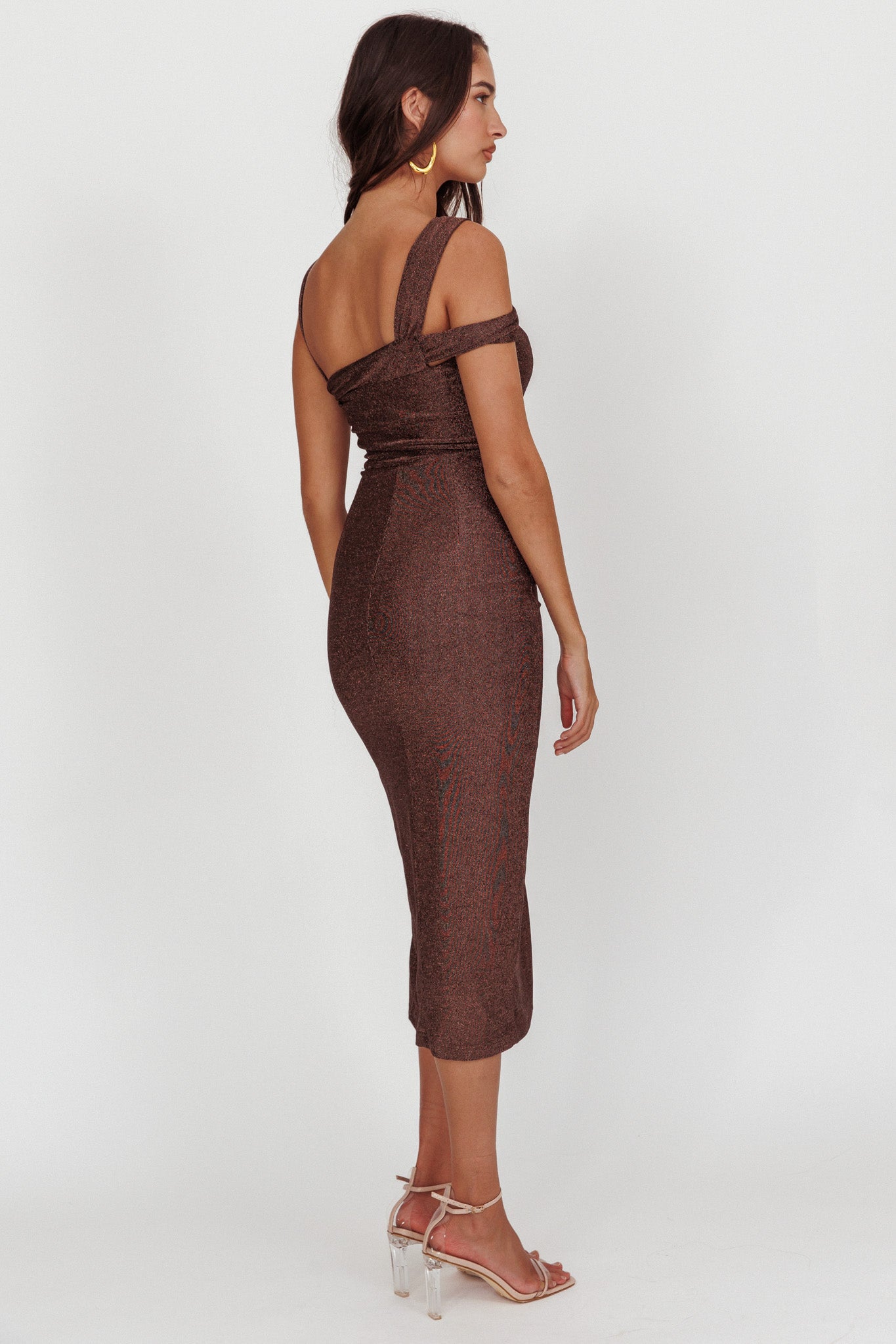 First Impressions One Shoulder Midi Dress Chocolate by Selfie Leslie Australia