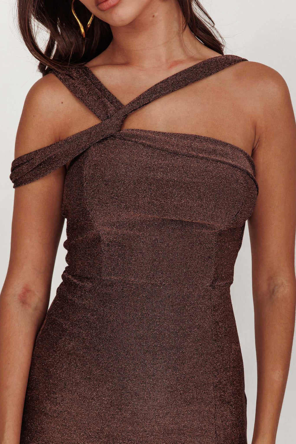 First Impressions One Shoulder Midi Dress Chocolate by Selfie Leslie Australia