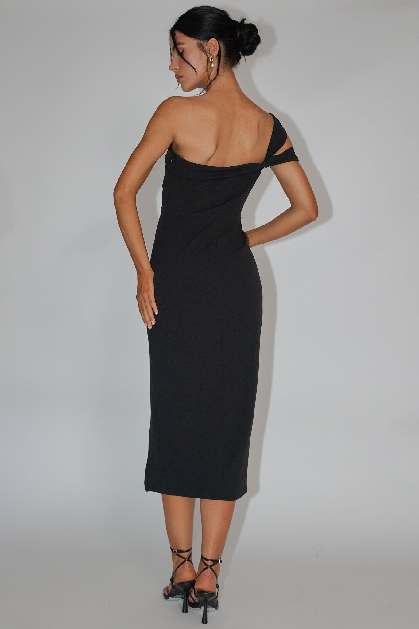 First Impressions One Shoulder Midi Dress Black by Selfie Leslie Australia