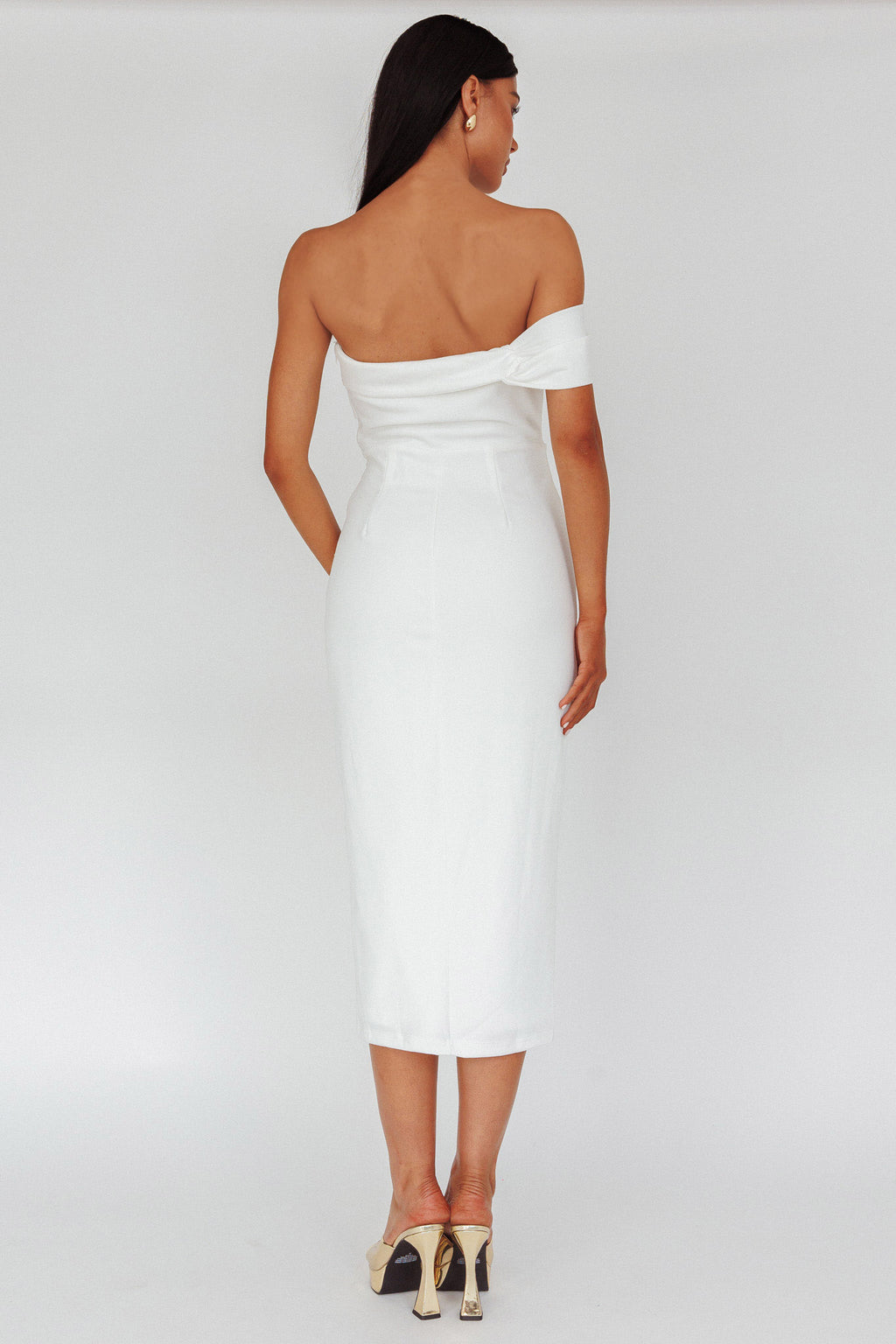 First Impressions One Shoulder Midi Dress White by Selfie Leslie Australia