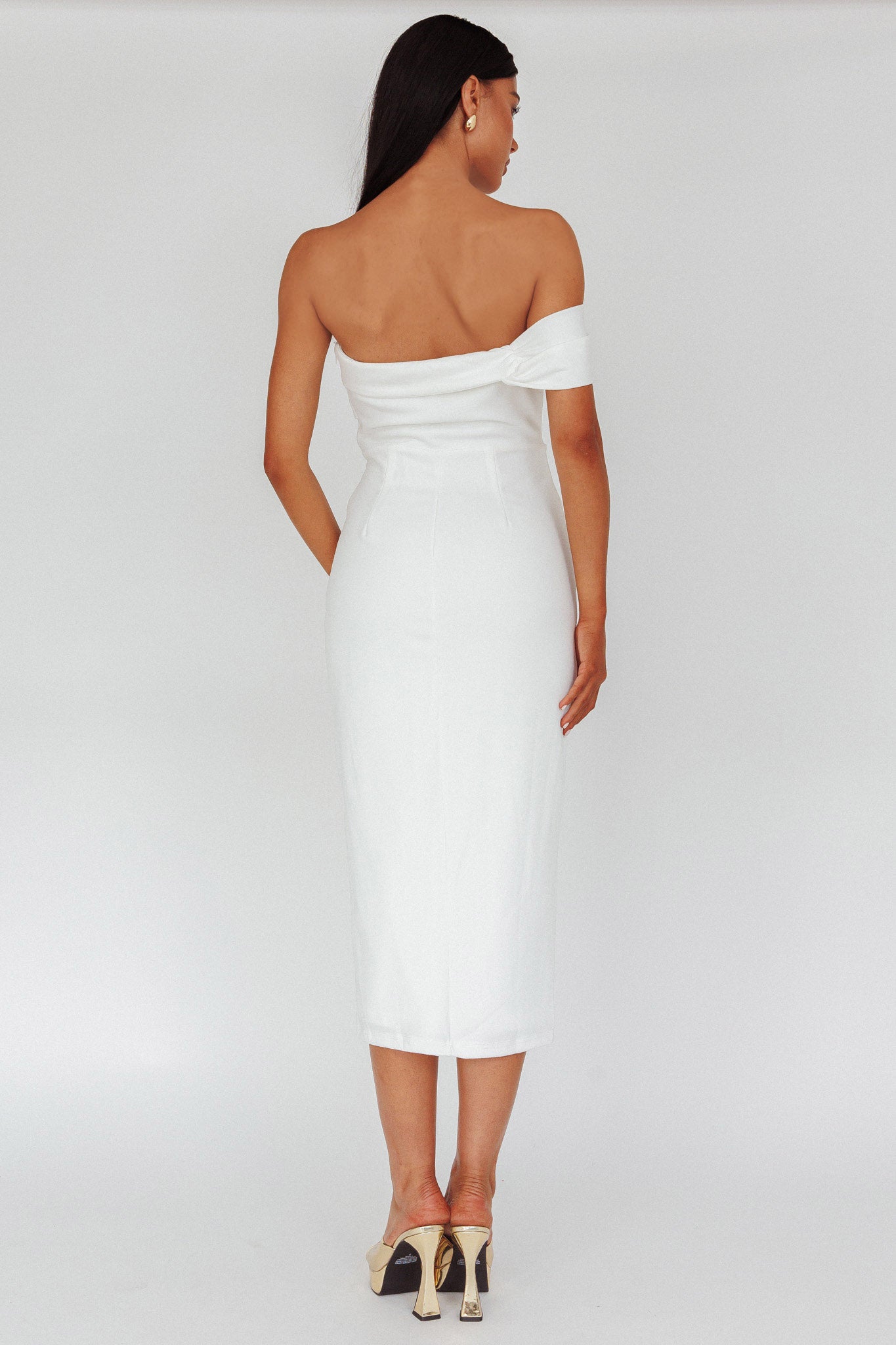 First Impressions One Shoulder Midi Dress White by Selfie Leslie Australia