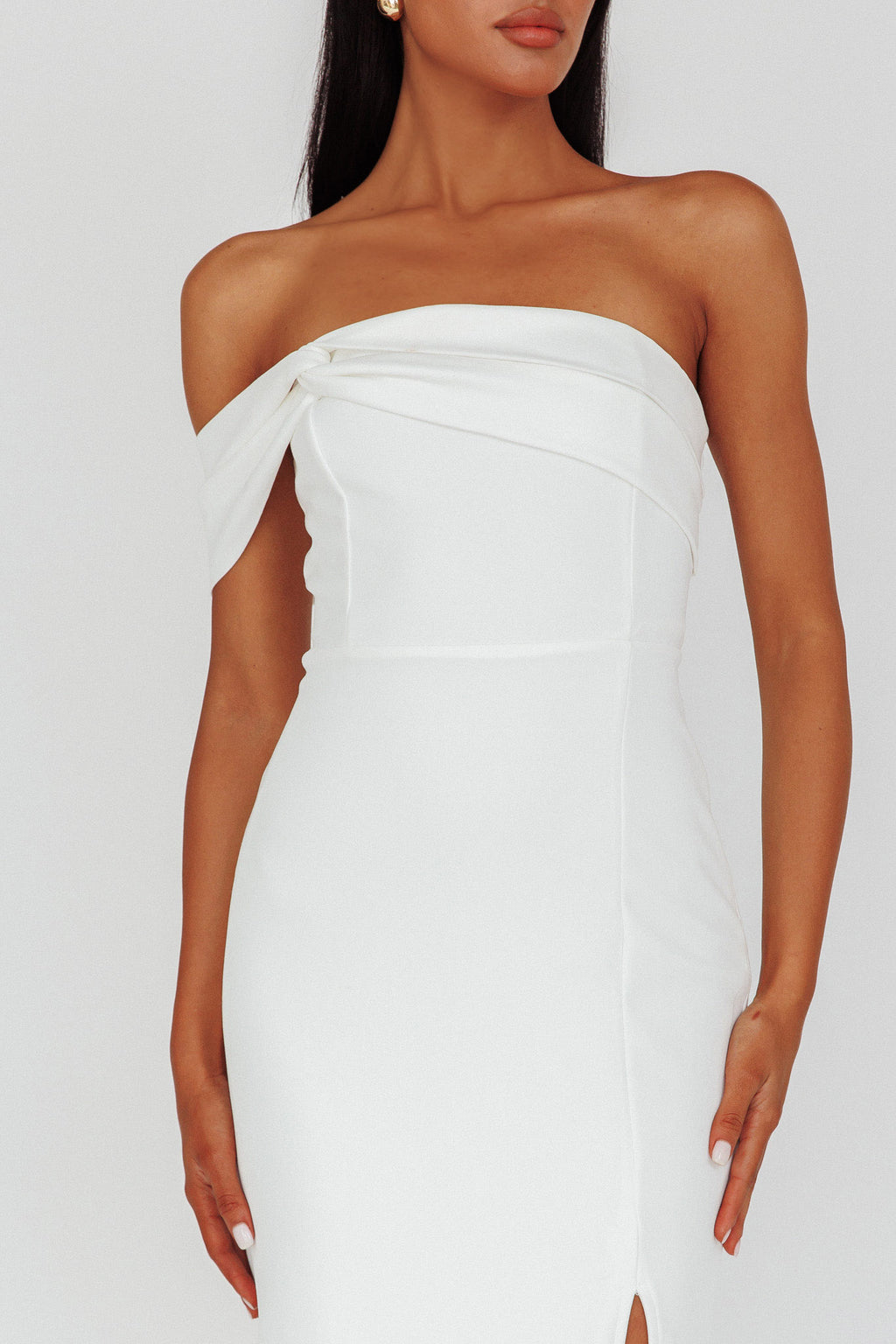 First Impressions One Shoulder Midi Dress White by Selfie Leslie Australia